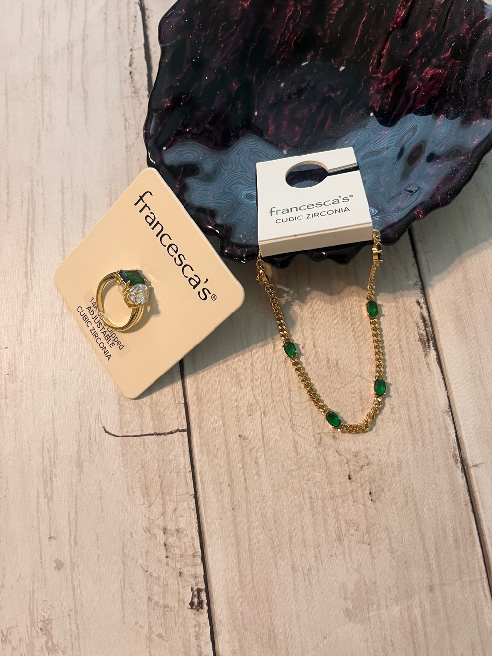 Francesca's Collections Gold Ring with Green Stone and Ring size7